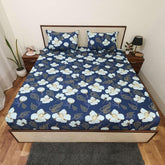 Bedsheet For Single Bed With Pillow Covers Breathable & Soft Classic Floral Beauty Design - 68 X 90 Inch, Blue | 186 Thread Count