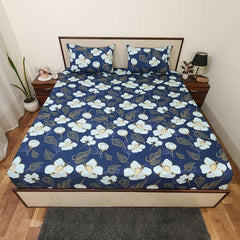 Bedsheet For Single Bed With Pillow Covers Breathable & Soft Classic Floral Beauty Design - 68 X 90 Inch, Blue | 186 Thread Count