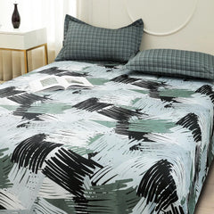 Bedsheets For Double Bed With 2 Pillow Cover - 92 X 98 Inches, Army Green & Grey | Satin Finish Microfiber Queen Size Bedsheet | Skin Friendly & Breathable Fabric