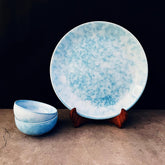 Neelam Handcrafted Ceramic Dinner Set - 3 Pieces, Blue | 1 Dinner Plate + 2 Katori Bowls, 180ml Each Dinnerware Set | Serving For 1, Microwave Safe & Dishwasher Safe