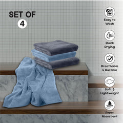 Housse Microfiber Hand Towel 800 Gsm | Premium Quality Towels Ultra Absorbent & Anti-Bacterial For Gym (Steel Grey & Indian Teal) - Pack Of 4