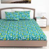 100% Cotton Double Bedsheet For King Size With 2 Pillow Covers | 108 X 108 Inches, Teal & Yellow - Perfect For Home, Guest House, Hotel | Soft, Breathable & Comfortable