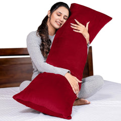 Microfiber Body Side Pillow For Sleeping For Pregnancy, Maroon - 53 X 16 Inch | Long Cuddle Pillow For Hugging, Relaxing, Washable, Premium Velvet Outer Cover, Total Body Support