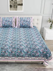 Pure Cotton King Size Bedsheet 2 Matching Pillow Covers | 100x108 Inches, Multicolor | Traditional Jaipuri Printed Bedsheet | Ideal Wedding Gift, Housewarming, Special Occasion Surprise