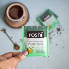 Roshi Ginger Hibiscus Digestive Delight Tea + Moroccan Mint Tulsi Detox Green Tea Combo - Pack Of 2 X 25 Tea Bags | 100% Natural Ingredients - After Meal Digestion Tea