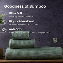 Mush Bamboo Bath Towels 600 Gsm | Ultra Soft, Absorbent & Antimicrobial (Bath Towel, Hand Towel & Face Towel) - Olive Green | 3 Piece