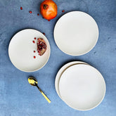 Subhra Handcrafted White Ceramic Quarter Plates Set Of 4 | White Matte Finish Small Side Plates For Dinner & Snacks - 7 Inch, 4 Pieces, Microwave Safe
