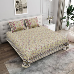Pure Cotton King Size Bedsheet 2 Matching Pillow Covers | 100x108 Inches, Multicolor | Traditional Jaipuri Printed Bedsheet | Ideal Wedding Gift, Housewarming, Special Occasion Surprise