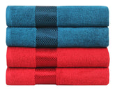 Fash Home International 500 Gsm | 100% Cotton Highly Absorbent Super Luxury Large Couple Bath Towel Set Combo Pack Of 4 (Maroon Red & Teal)