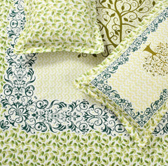 100% Cotton King Size Double Bedsheet With 2 Pillow Covers - 90 X 100 Inches, Green | Traditional Floral Rajasthani Jaipuri Bedsheet