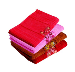 Space Fly Love Touch Embroidered Super Absorbent Cotton Hand Towels 800 Gsm - 4 Pieces (Multicolor)