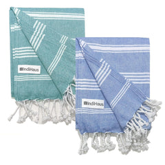 Indihaus Premium Large Cotton Bath Towels 380 Gsm | Soft, Absorbent & Comfortable Large Size Bath Towels | Set Of 2 (Blue & Ocean)