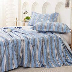 King Size Bedsheet With 2 Pillow Covers - 98 X 106 Inches, Light Blue & Cream | Summer Breathable & Wrinkle Free | Bedsheet Long Lasting & Soft To Touch