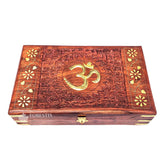Wooden Om Box For Good Luck, Jewellery Box Decorative Case, Kit, Vanity, Organiser For Women, Necklaces, Cash, Gold 10 X 6 Om Engraved, Colour - Brown, Material - Rosewood