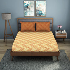 Bedsheet For Double Bed With 2 Pillow Cover - 90 X 100 Inches, Brown & Yellow | Super Soft Queen Size Bedsheet For Diwali Gifting