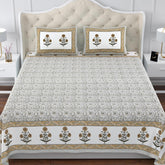 100% Cotton King Size Bedsheet For Double Bed With 2 Pillow Cover - 108 X 108 Inches, Mustard & White | Extra Soft & Wrinkle Free | Perfect Gifting Wedding, Housewarming Or Festival