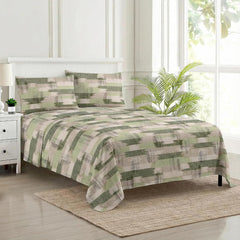 Jaipuri Design Cotton King Size Printed Bedsheet With 2 Pillow Covers - 108 X 108 Inches, Beige & Green | Ideal For Home Use & Perfect For Gifting On Weddings, Housewarmings & Festivals