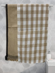 Athom Trendz Living Eco Saviour Premium Cotton Bath Towel 400 Gsm | Waffle Beige & Beige Checkers- Pack Of 2