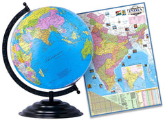 Educational Globe - 13 Inch Height Metal Base + India Political Map (70 X 100 Cm) - Home & Office Decor World Globe For Gifting & Learning