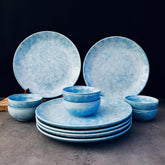 Neelam Handcrafted Ceramic Dinner Set - 12 Pieces, Blue | 6 Dinner Plates + 6 Katori Bowls, 180ml Each Dinnerware Set | Serving For 6, Microwave Safe & Dishwasher Safe