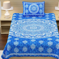 100% Cotton Single Bed Sheet With 1 Pillow Cover - 56 X 86 Inches, Blue & White | Super Soft Microfiber, Breathable Wrinkle, Fade Resistant