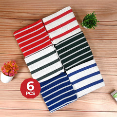 Linensutra Cotton Kitchen Towels 550 Gsm | Striped, Super Absorbent, Lint-Free (Red, Green & Blue)- Pack Of 6