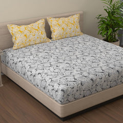 Bedsheet For Queen Size - 88 X 96 Inches, With 2 Pillow Covers, Grey & Yellow | Ideal For Daily Use & Gifting Bedsheet | Designer Printed Bedsheet Set