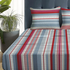 Queen Size Bedsheet With 2 King Size Pillow Covers - 88 X 100 Inches, Grey & Red | Ideal For House, Hotel, Guest Room | Soft & Breathable