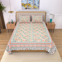 Traditional Rajasthani Design Bedsheet With 2 Pillow Covers - 90 X 108 Inches, Multicolor | Color Fade Resistant & Shrinkage Resistant For All-Season Use