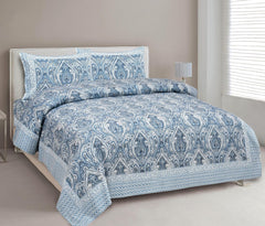 Cotton Queen Size Bedsheet For Double Bed With 2 Pillow Covers | 90 X 108 Inches, Blue & White | Cotton Bedsheet Is Suitable For All Seasons | Ultra-Soft, Skin-Safe & Breathable Fabric