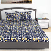 King Size Double Bedsheet With 2 Pillow Covers - 87 X 108 Inches, Navy & Orange | Soft & Durable For Everyday Use - All Season Comfort