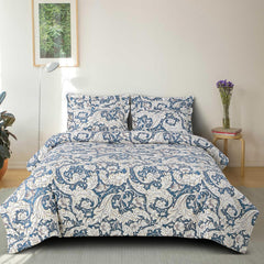 Printed Single Size Bedsheet With 1 Pillow Cover (36 X 78 Inches, Blue & White) | All Around Elastic Fitted Bedsheet | Soft Touch, Wrinkle Resistant, Skin Friendly