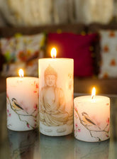 BUDDHA PILLAR CANDLE SET OF 3 | PERFECT CANDLES FOR FESTIVALS & GIFT SET