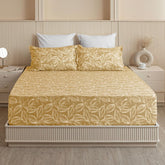 Double Size Elastic Fitted Bedsheet With 2 Pillow Covers - (78 X 60 Inches, Golden) | Wrinkle Free Bed Sheets | Perfect For Home Decor & Gifting