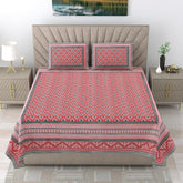 1 Queen Size Bedsheet For Double Bed With 2 Pillow Covers (90 X 108 Inches) Red & Black | Beautiful Printed Designs - Breathable 100% Cotton Bedsheet Comfortable