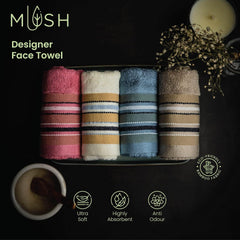 Mush Designer Bamboo Face Towel 600 Gsm | Ultra Soft, Absorbent & Quick Dry Face Towel - Emerald Blue (Set Of 3)
