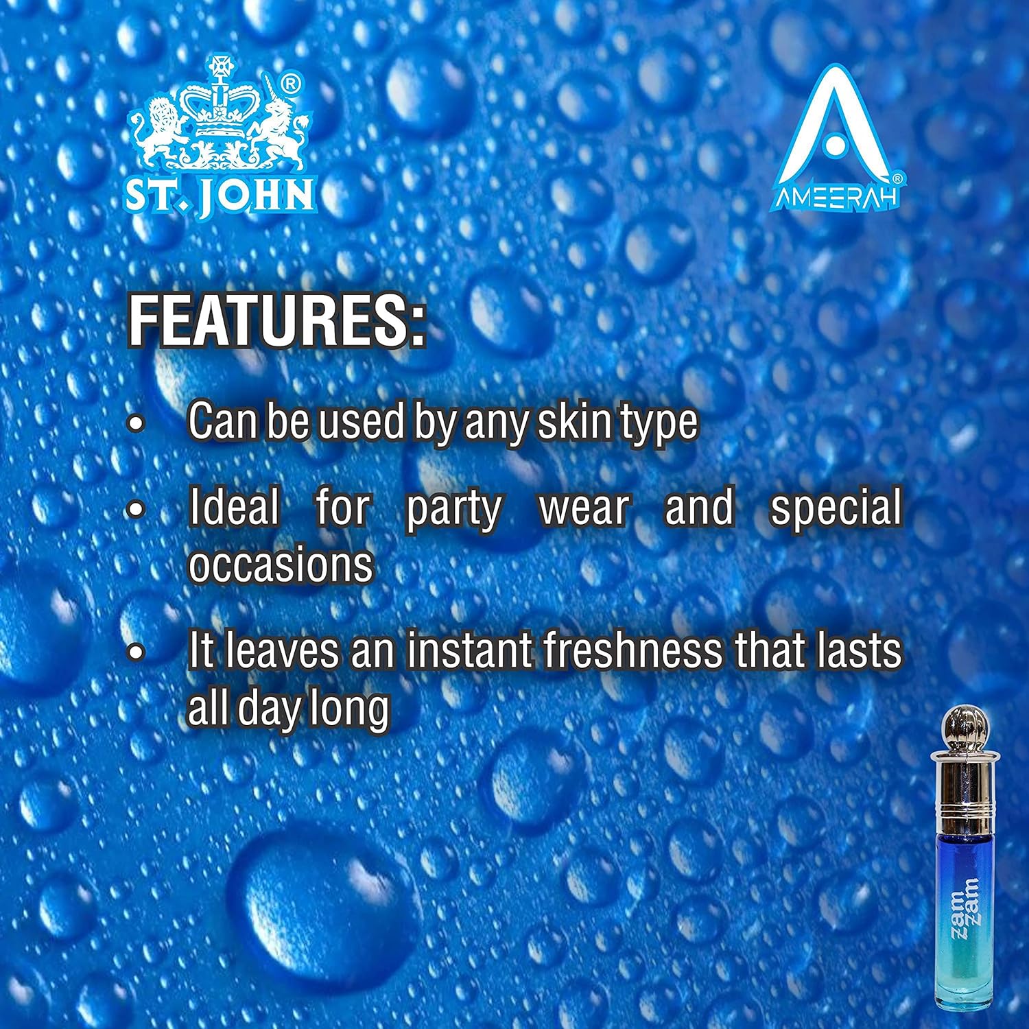 St. john Zam Zam Roll On Attar 8ml 0.2 Fl.oz. | Best Suited For Partywear & Dailywear Attar For Unisex St. john Zam Zam Roll On Attar 8ml 0.2 Fl.oz. | Best Suited For Partywear & Dailywear Attar For Unisex