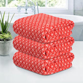 Kuber Industries Microfiber Bath Towel 1050 Gsm | Large Size Soft Quick Dry & Absorbent Shower Bath Towel (Circle - Red)- Pack Of 3