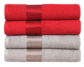 Fash Home International 500 Gsm | 100% Cotton Highly Absorbent Super Luxury Large Couple Bath Towel Set Combo Pack Of 4 (Maroon Red & Beige)