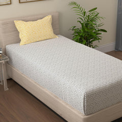Cotton Bedsheet Single Bed With 1 Pillow Cover - 55 X 88 Inches, Grey & Yellow | Breathable & Wrinkle Free-Super Soft Premium Brushed Glace Cotton Bedsheet