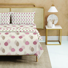 Bedding Set Blanket With 1 Cotton Double Bedsheet - 2 Pillow Covers | 88 X 100 Inches, Cream & Pink - Breathable, Lightweight, Reversible, Skin Friendly, Wrinkle Resistant
