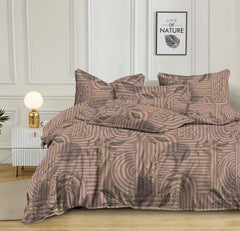 Printed Queen Size Double Bed Bedsheet With 2 Pillow Cover | 60 X 78 Inches, Beige & Black - Breathable, Stain & Wrinkle Resistant | All Around Elastic Fitted Bedsheet