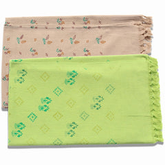100% Printed Thin Towel 700 Gsm | Quick Dry & High Absorbent Thorthu Bath Cotton Towels (Brown & Green) - Set Of 2