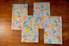Crazyweaves 100% Cotton Lunch Towel For School Kids, Office Towel, Hand & Kitchen Towel 400 Gsm (Pack Of 4)- Flower Print Multicolor