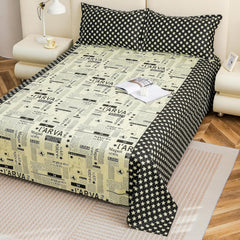 King Size Bedsheet With 2 Pillow Covers - 88 X 106 Inches, Cream & Black | Summer Breathable & Wrinkle Free | Bedsheet Long Lasting & Soft To Touch