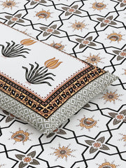 Sanskriti Bedsheet For Double Bed King Size With 2 Pillow Cover - 90 X 108 Inches, White & Brown | Soft, Durable & Stylish | Breathable & Skin-Friendly
