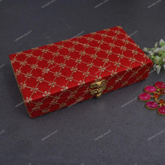 Zari Fabric & Wooden Decorative Cash, Shagun, Jewellery Box For Wedding, Gift Box, Colour - Red, Style - Elegant