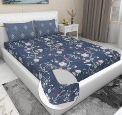 Elastic Fitted Bedsheets For King Size Bed With 2 Pillow Covers - 72 X 78 X 8 Inches, Grey & Pink | Ideal For Hotel, House, Guest House