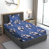 Floral Printed Single Bedsheet Size With 1 Pillow Cover - 60 X 90 Inches, Blue | Cotton Wrinkle Free Soft, Breathable | Durable & Long-Lasting