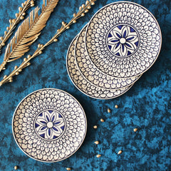 Hand Painted Mermaid Tales Ceramic Quarter Plates Set Of 4 | Small Side Plates For Dinner & Snacks - 7 Inch, 4 Pieces, Microwave Safe